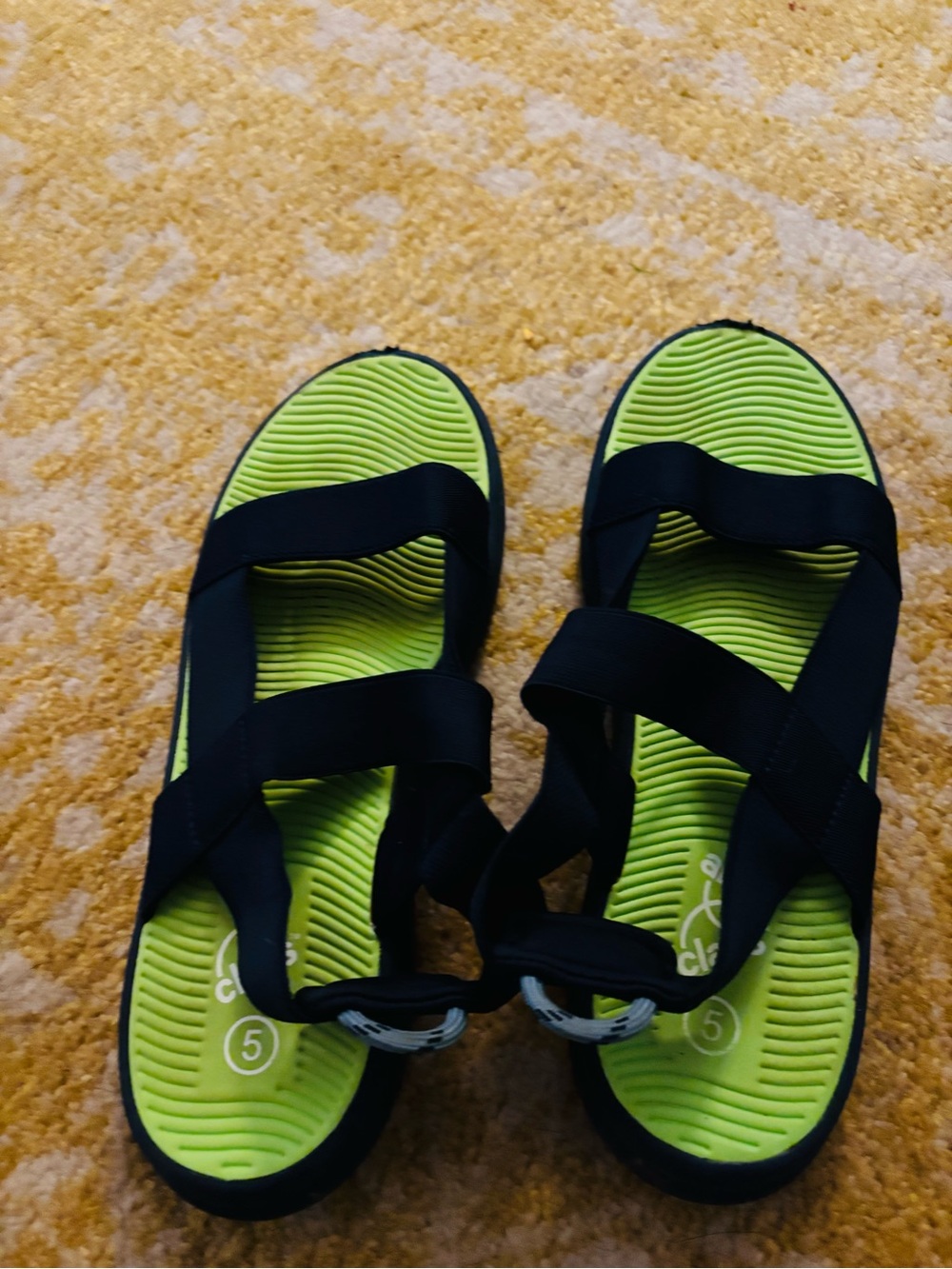 art class Black Strap Sandals with Lime Green Footbed